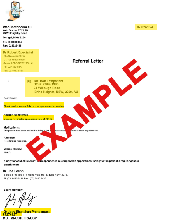 Example of a patient referral letter
