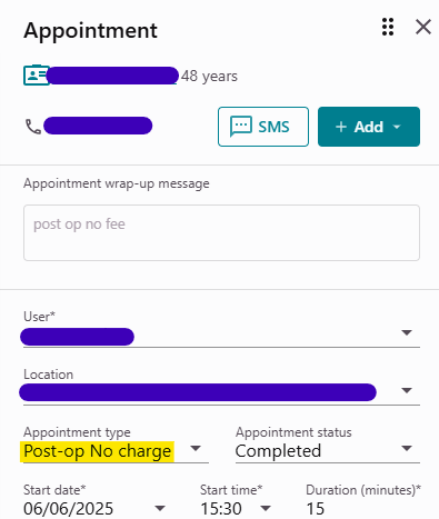 Example of a booked appointment