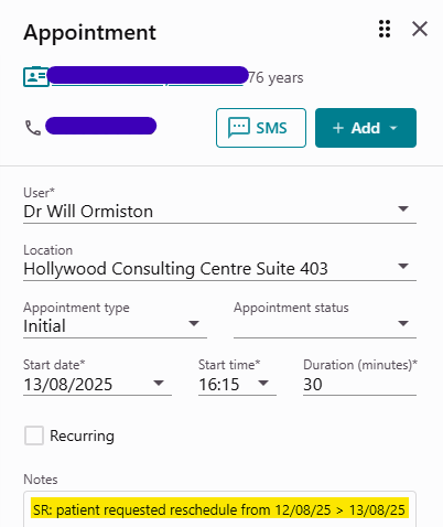 Rescheduling an appointment