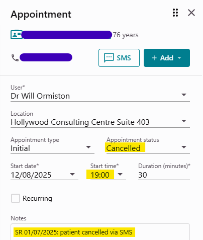 Cancelling an appointment
