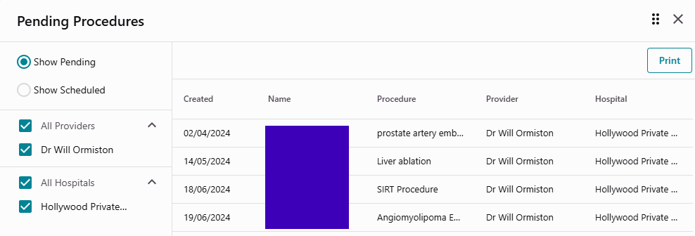 Procedure tab in Gentu