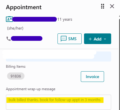 Appointment Wrap-up notes in Gentu